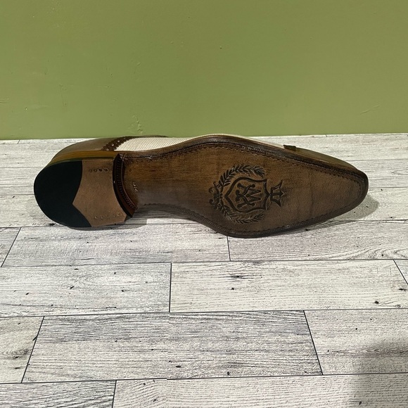 Mezlan shoes Olive/bone suede/linen cap toe Oxford